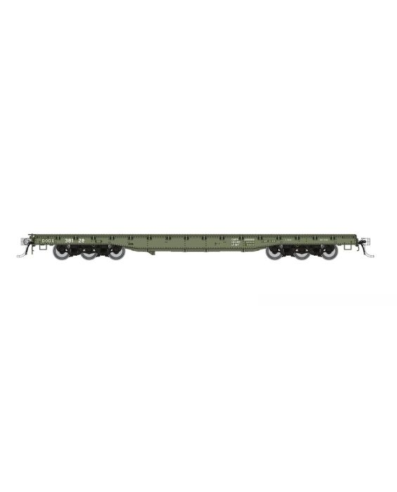 Rapido (199002) | Magor 54' Department of Defense Flatcar | DODX (Early Patch) | 6-Pack | HO Scale