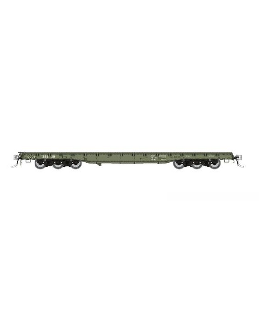 Rapido (199002) | Magor 54' Department of Defense Flatcar | DODX (Early Patch) | 6-Pack | HO Scale