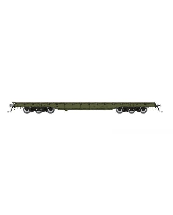 Rapido (199098) | Magor 54' Department of Defense Flatcar | Unnumbered (Green) | HO Scale