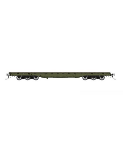 Rapido (199098) | Magor 54' Department of Defense Flatcar | Unnumbered (Green) | HO Scale