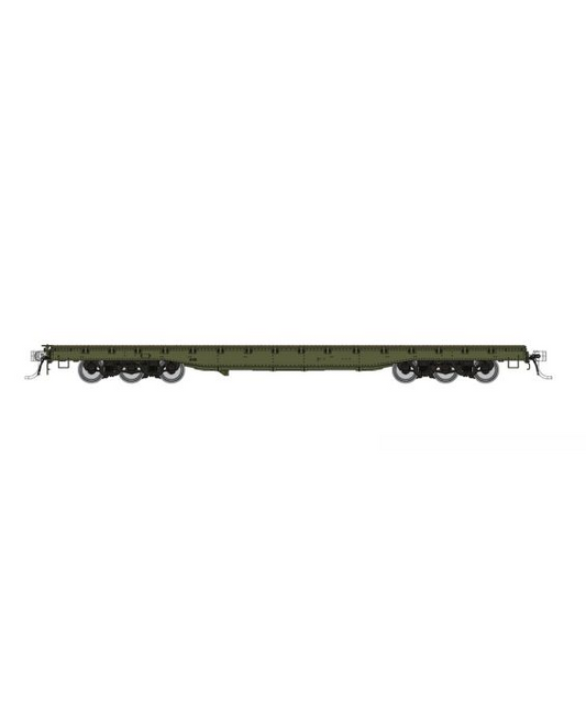 Rapido (199098) | Magor 54' Department of Defense Flatcar | Unnumbered (Green) | HO Scale