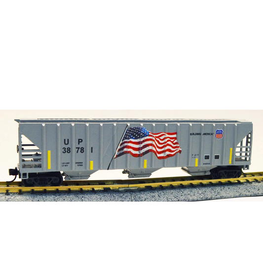 Value Trains (N20000) | PS-4785 Covered Hopper | Union Pacific #387821 | Grey Flag Scheme | N Scale