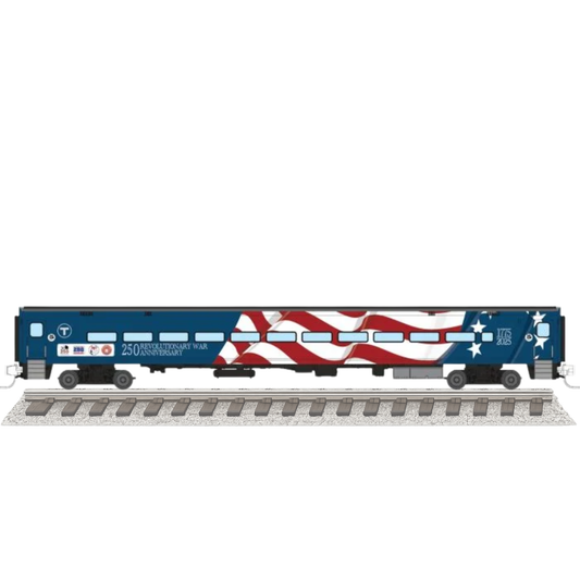 Rapido (528061) • Comet Car w/ Lights • Coach • Massachusetts 250 Wrap • N Scale (Pre-Order)