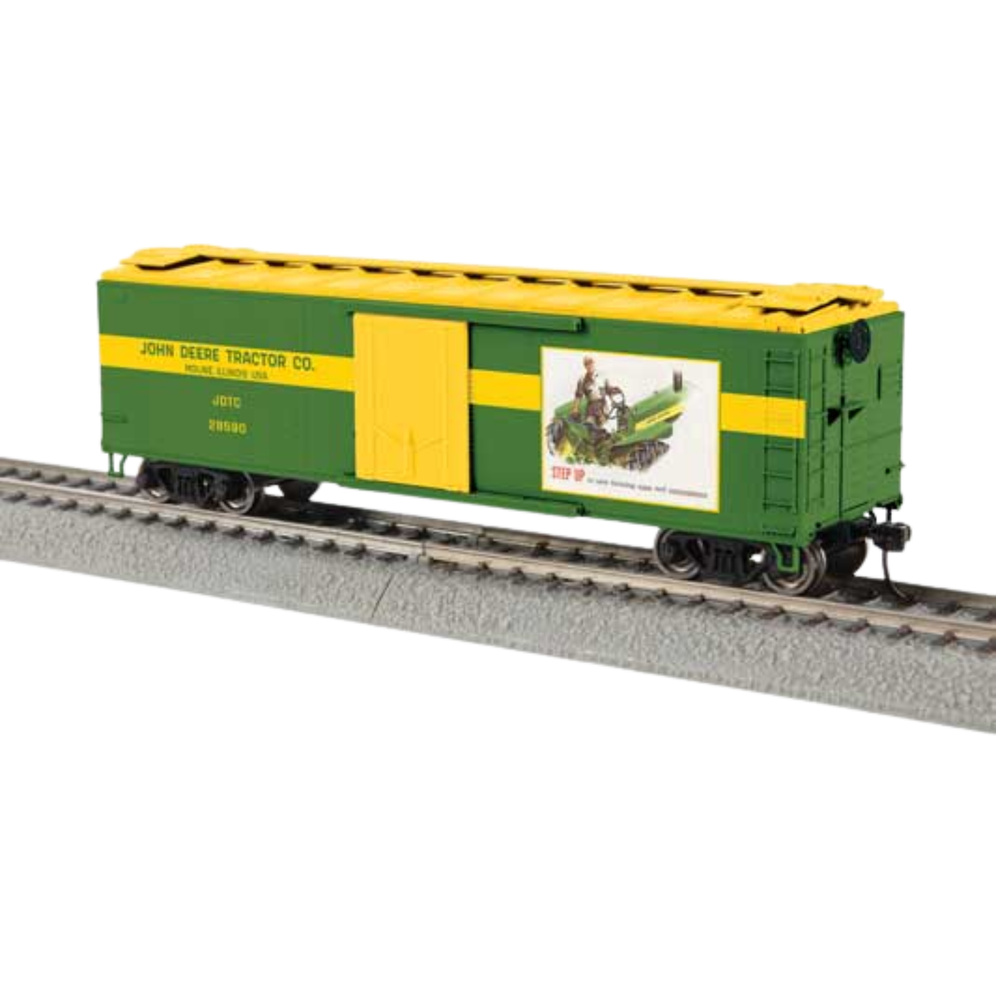 Lionel • 2654390 | 40' Steel Flat-End Plug-Door Step-Up Reefer/Boxcar | John Deere Tractors #28600 | HO Scale [PRE-ORDER]