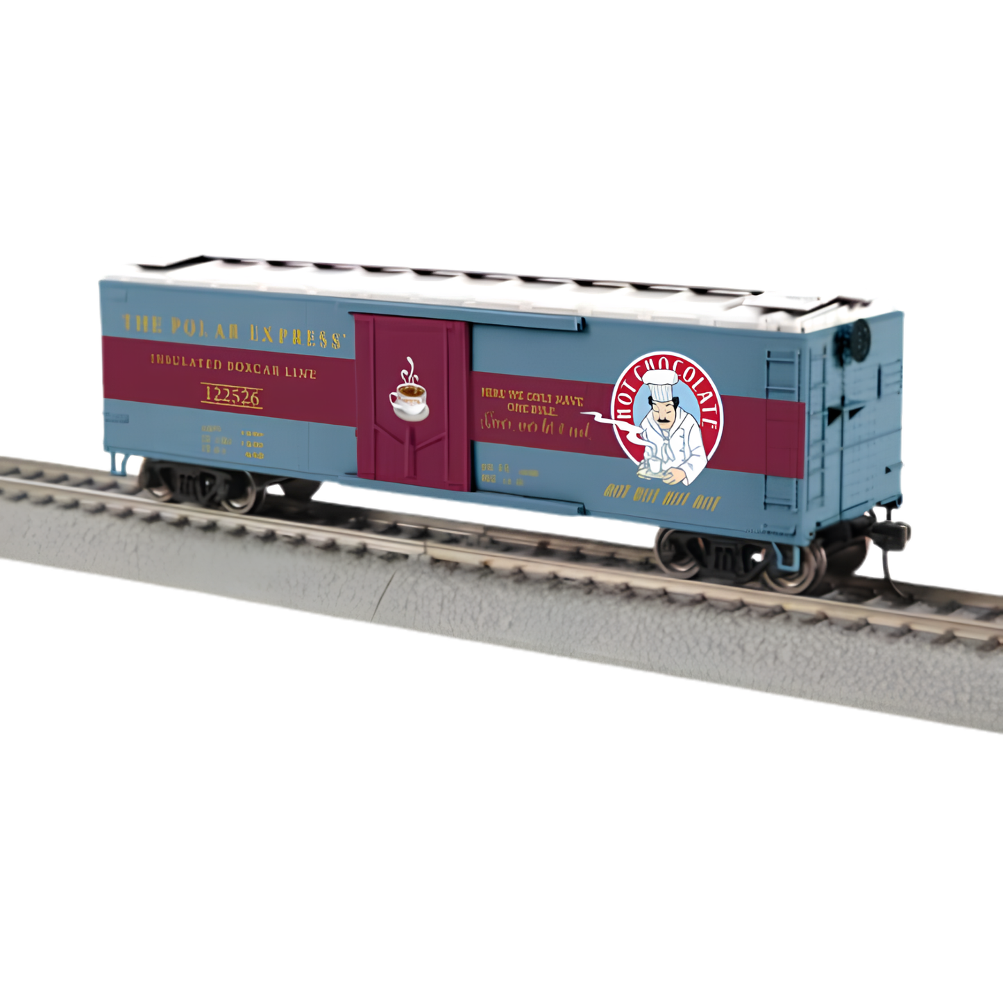 Lionel • 2654400 | 40' Steel Flat-End Plug-Door Reefer/Boxcar | The Polar Express #122526 (Hot Chocolate) | HO Scale [PRE-ORDER]