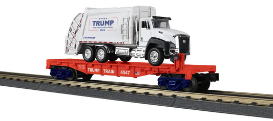 MTH – Donald J. Trump RailKing Flat Car with Garbage Truck – O Scale