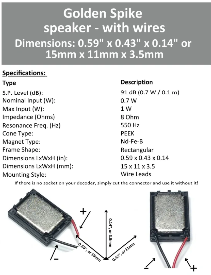 Golden Spike Speaker with Wires 8 Ohm