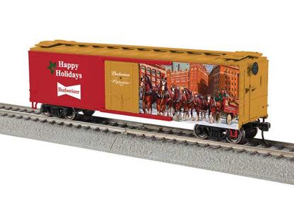 Lionel • 2654360 | 40' Steel Flat-End Plug-Door Reefer/Boxcar | Anheuser-Busch Happy Holidays | HO Scale [PRE-ORDER]