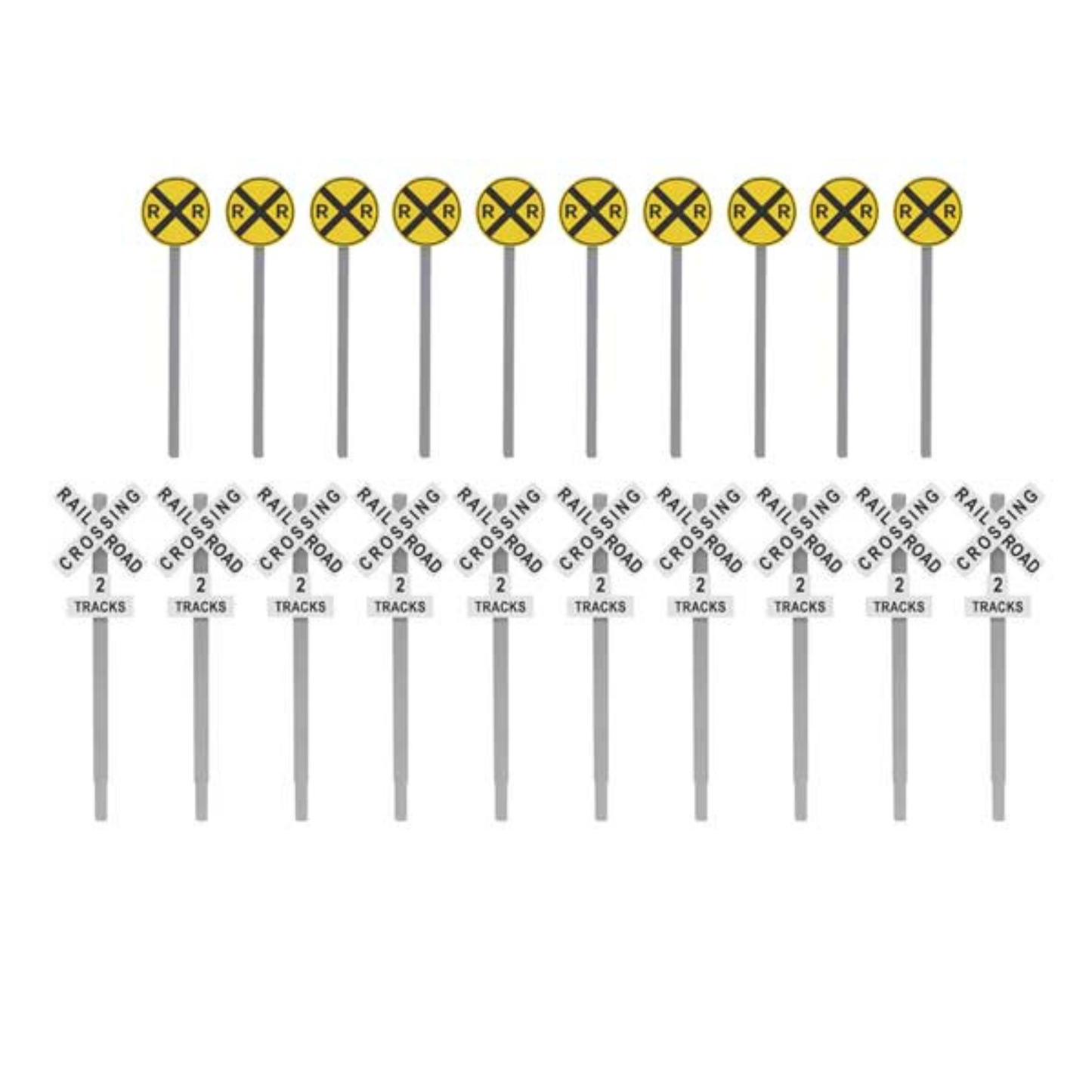 Walthers SceneMaster (949-4197) | Railroad Crossing Signs | Modern Advance Warning & Crossbucks, 10 Each | HO Scale