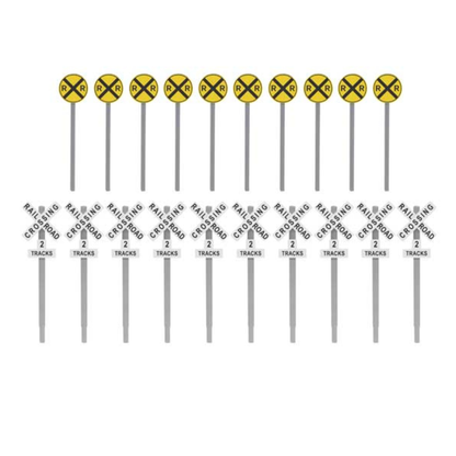 Walthers SceneMaster (949-4197) | Railroad Crossing Signs | Modern Advance Warning & Crossbucks, 10 Each | HO Scale
