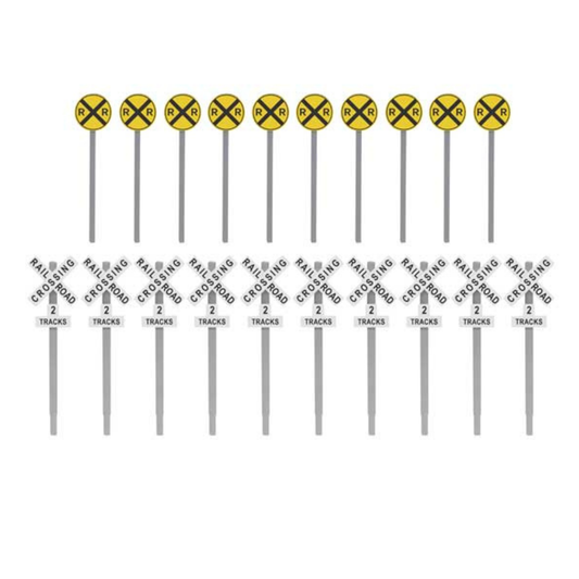 Walthers SceneMaster (949-4197) | Railroad Crossing Signs | Modern Advance Warning & Crossbucks, 10 Each | HO Scale