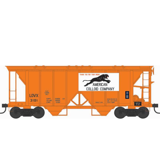 Bowser (43241) • Executive Line • 70-Ton 2-Bay Covered Hopper w/ Open Sides • American Colloid Company #3101 • HO Scale