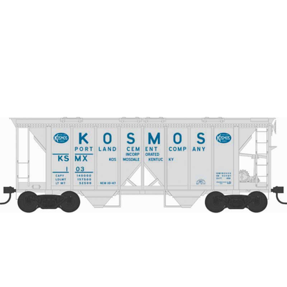 Bowser (43271) • Executive Line • 70-Ton 2-Bay Covered Hopper w/ Open Sides • Kosmos Cement #103 • HO Scale