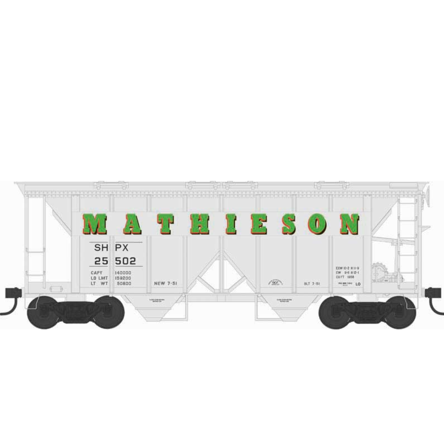Bowser (43280) • Executive Line • 70-Ton 2-Bay Covered Hopper w/ Open Sides • Mathieson #25502 • HO Scale