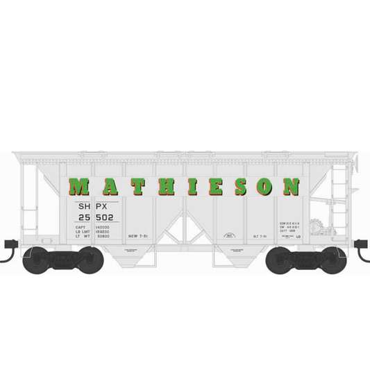 Bowser (43280) • Executive Line • 70-Ton 2-Bay Covered Hopper w/ Open Sides • Mathieson #25502 • HO Scale