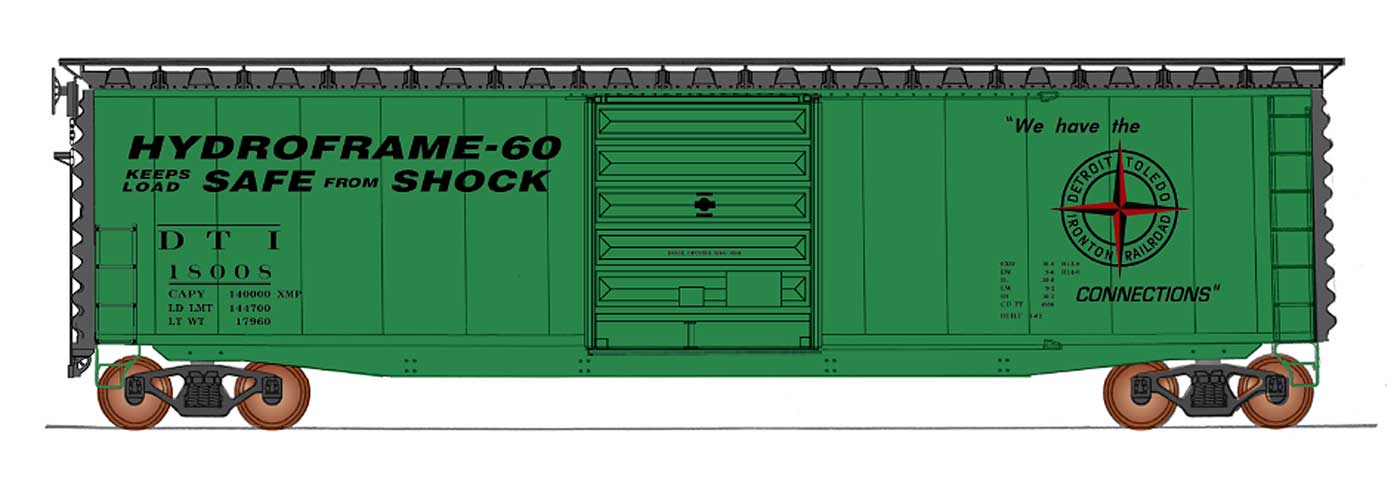 InterMountain 50' PS-1 Single Door Boxcars with Sliding Door - Detroit Toledo & Ironton DT&I #18050 - HO Scale