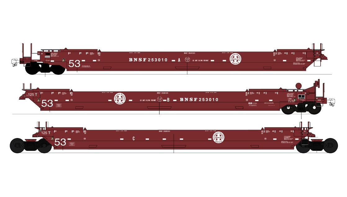 InterMountain Gunderson Maxi IV Late Well Car (47362-10) | BNSF #253355 | (3-Pack) HO Scale