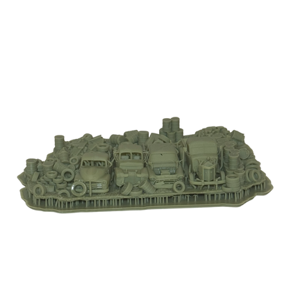 Sierra Valley Wasted Acres Mini Diorama with 4 Trucks, Tires, Barrels & Scrap HO Scale