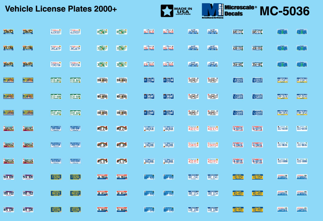 Microscale Industries - Vehicle Decal Set - US License Plates 2000+ - HO Scale