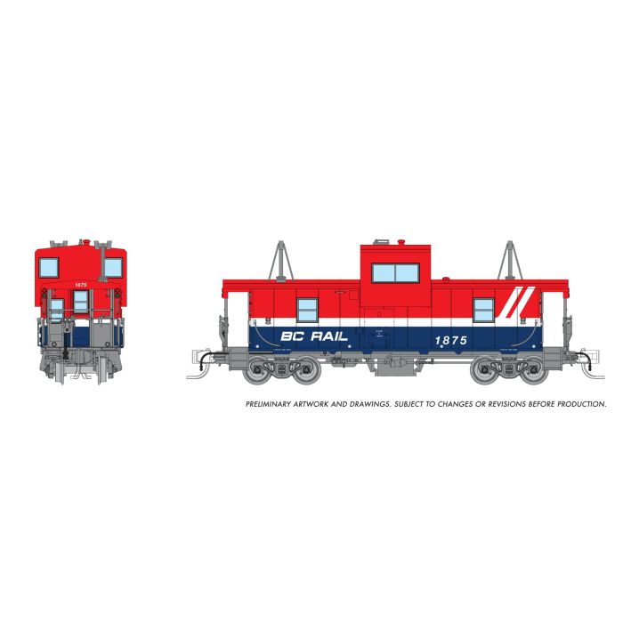 Rapido (510055) | Wide Vision Caboose w/ Lights | BC Rail #1875 | Hockey Scheme | N Scale [PRE-ORDER]