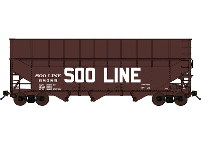 Bluford Shops - Offset-Side 3-Bay Wood Chip Hopper w/ Flat Wood Chip Extensions - Soo Line #68589 - N Scale (NOS)