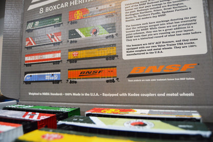 Value Trains Kadee Equipped ACF 50' 6" Boxcar Heritage Collectors Edition Set (10205) | BNSF 8 Car Heritage Set | HO Scale
