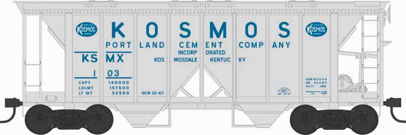 Bowser (43271) • Executive Line • 70-Ton 2-Bay Covered Hopper w/ Open Sides • Kosmos Cement #103 • HO Scale
