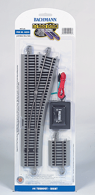 Bachmann E-Z(R) Track System - Turnout w/ Nickel Silver Rail & Gray Roadbed - #4 Turnout - Right - HO Scale