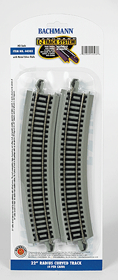 Bachmann E-Z(R) Track System - Curved Track w/ Nickel Silver Rail & Gray Roadbed - 22" Radius - Pkg of 4 - HO Scale
