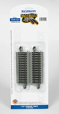 Bachmann E-Z(R) Track System - Straight Track w/ Nickel Silver Rail & Gray Roadbed - 4 1/2" Long - Pkg of 4 - HO Scale