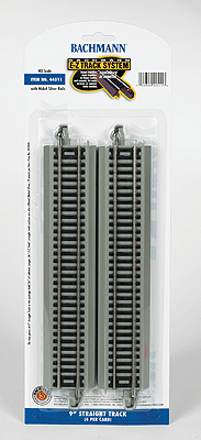 Bachmann E-Z(R) Track System - Straight Track w/ Nickel Silver Rail & Gray Roadbed - 9" Long - Pkg of 4 - HO Scale