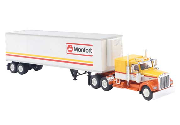 Brekina Automodelle 86257 • Kenworth W900 Semi Tractor w/ Sleeper Cab and Van Trailer • Monfort • HO Scale