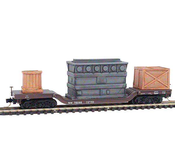 Micro Trains Heavyweight Depressed Center Flatcar w/ Triple Load | Norfolk & Western #70098 | N Scale (NOS)