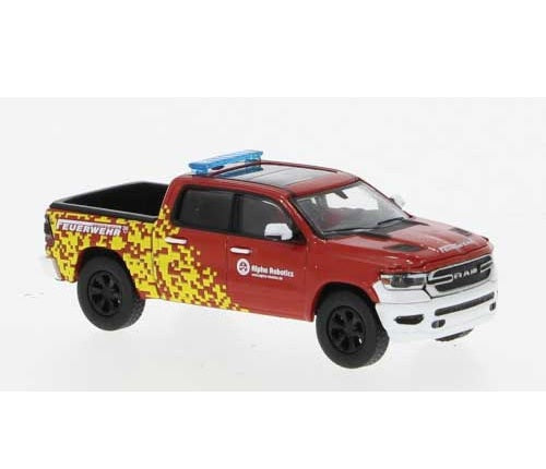 Brekina Automodelle (PCX870531) 2018 Dodge Ram 1500 Pickup | Alpha Robotics Fire Department | HO Scale