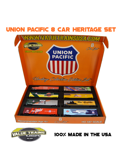 Value Trains Kadee Equipped ACF 50' 6" Boxcar Heritage Collectors Edition Set - Union Pacific - 8 Car Set - HO Scale