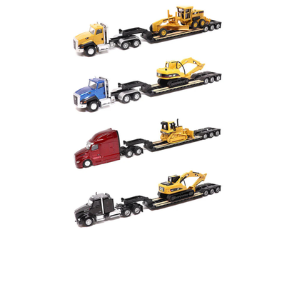 Diecast Masters (84410A) | CAT Semi Tractor w/ Lowboy Trailer and CAT Diecast Machines Assortment - Pkg of 4 | HO Scale