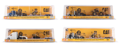 Diecast Masters (84411A) | CAT Semi Tractor w/ Lowboy Trailer and CAT Diecast Machines Series II Assortment - Pkg of 4 | HO Scale
