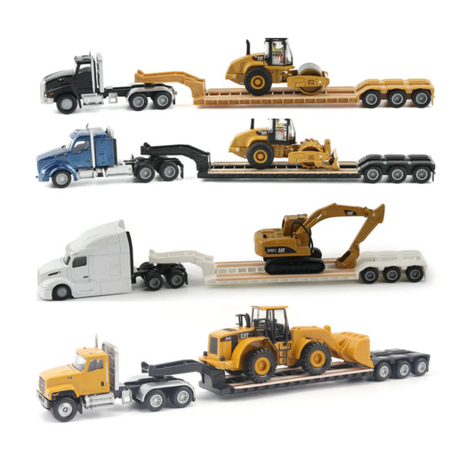 Diecast Masters (84411A) | CAT Semi Tractor w/ Lowboy Trailer and CAT Diecast Machines Series II Assortment - Pkg of 4 | HO Scale