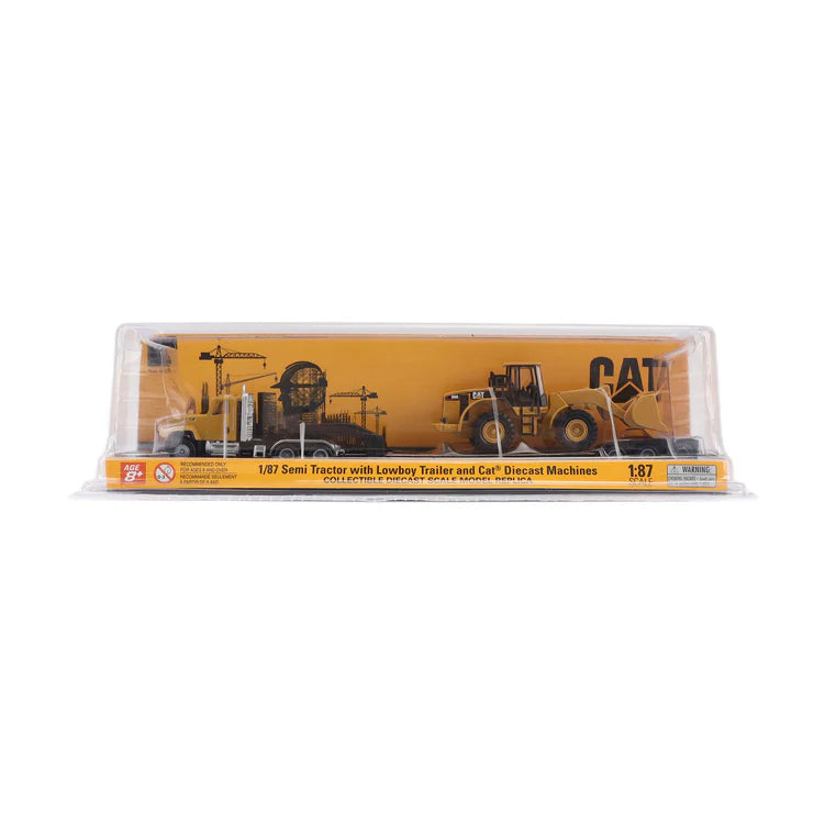 Diecast Masters (84411A) | CAT Semi Tractor w/ Lowboy Trailer and CAT Diecast Machines Series II Assortment - Pkg of 4 | HO Scale