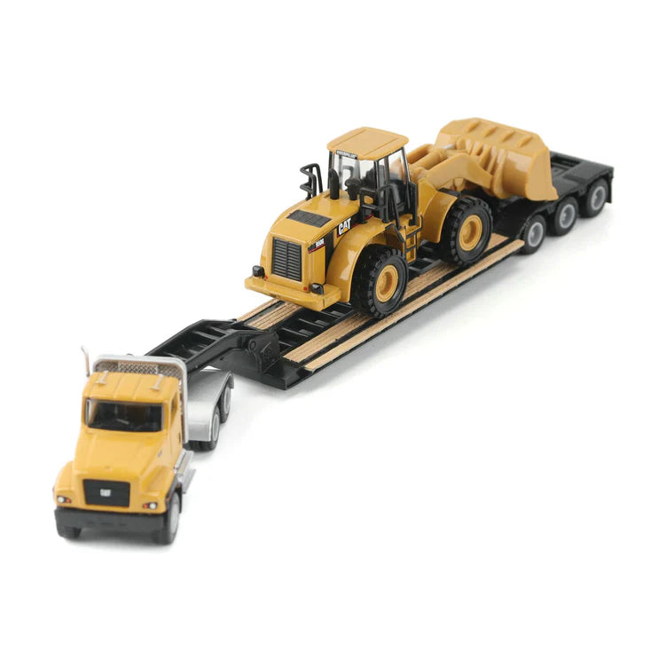 Diecast Masters (84411A) | CAT Semi Tractor w/ Lowboy Trailer and CAT Diecast Machines Series II Assortment - Pkg of 4 | HO Scale