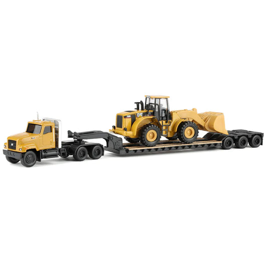 Diecast Masters (84418) | CAT CT681 Day Cab Semi Truck with Lowboy Trailer & 950G Wheel Loader | 1/87 Scale