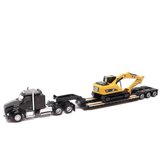 Diecast Masters (84420) | Kenworth T880s SBFS 40in-Sleeper Tandem Tractor w/ Lowboy Trailer and CAB 320D L Hydraulic Excavator | HO Scale
