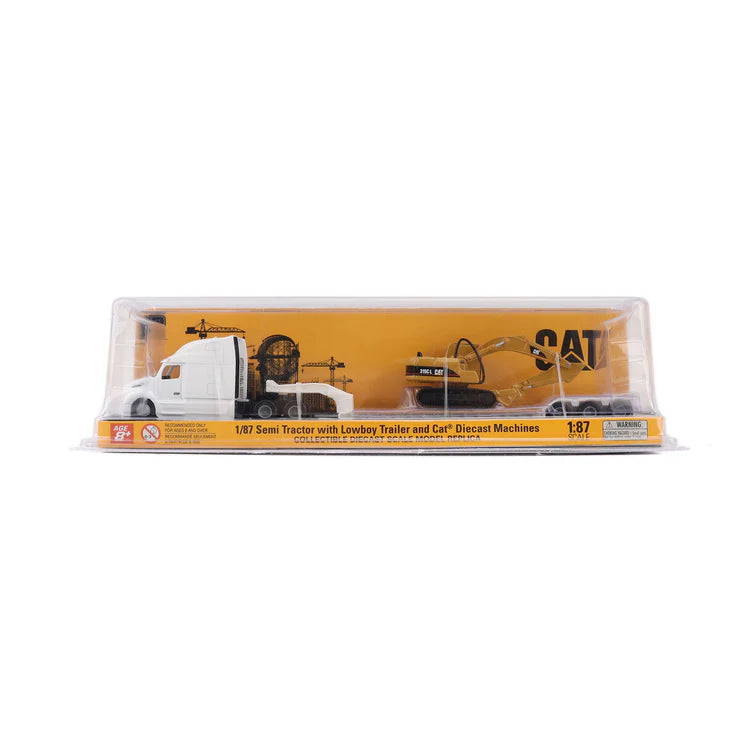 Diecast Masters (84411A) | CAT Semi Tractor w/ Lowboy Trailer and CAT Diecast Machines Series II Assortment - Pkg of 4 | HO Scale