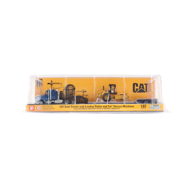 Diecast Masters (84411A) | CAT Semi Tractor w/ Lowboy Trailer and CAT Diecast Machines Series II Assortment - Pkg of 4 | HO Scale