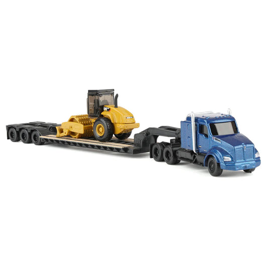 Diecast Masters (84424) | Kenworth T880 Tractor with Lowboy Trailer & CAT Padfoot Roller | 1/87 Scale