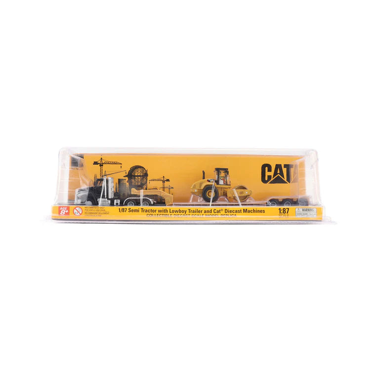 Diecast Masters (84411A) | CAT Semi Tractor w/ Lowboy Trailer and CAT Diecast Machines Series II Assortment - Pkg of 4 | HO Scale