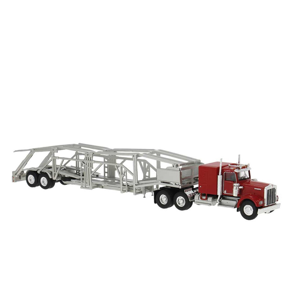 Brekina 86262 1977 Kenworth W900 Semi Tractor & Auto Transport Trailer Red/Silver HO Scale