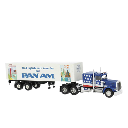 Brekina 86264 1974 Kenworth W900 Semi Tractor & Box Trailer Pan Am HO Scale