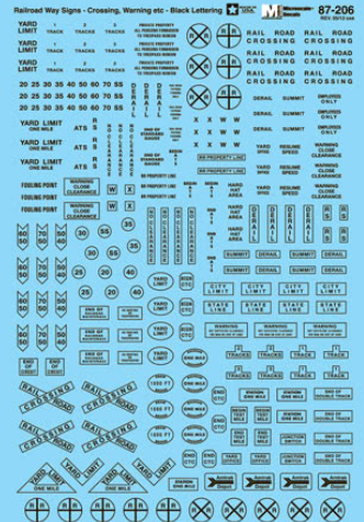 Microscale Industries - Railroad Right-of-Way Signs - Black Lettering w/ Clear Background - HO Scale