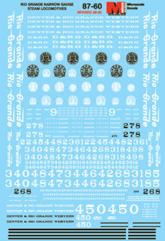 Microscale Industries - Denver & Rio Grande Western - DRGW Narrow Gauge Equipment - Steam Locos & Cabooses - HO Scale